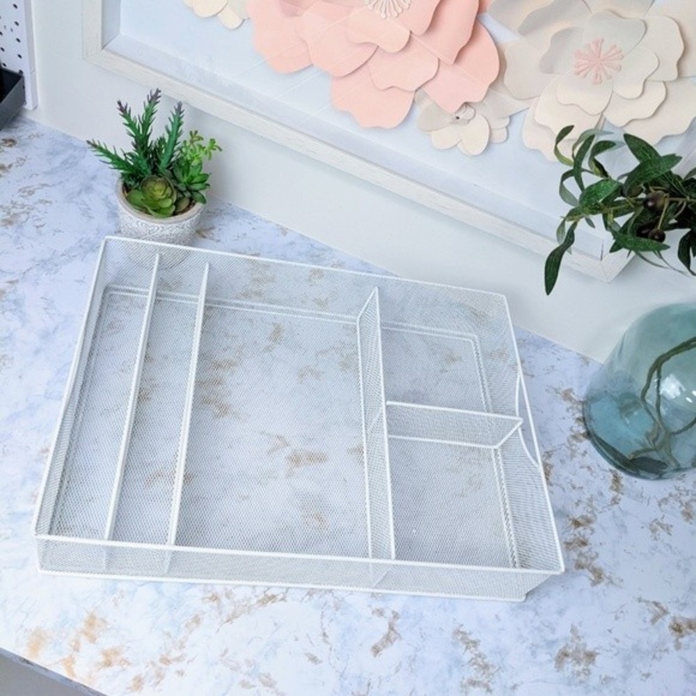 White Metal Mesh Tray Drawer Organizer Container Store